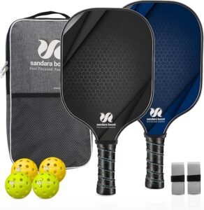Pickleball Paddles Set of 2, Carbon Fiber Pickleball-Set Lightweight Pickle Ball Rackets 2 Pack with 4 Balls, 1 Carry Bag and Grip Tapes, Pickleball Paddle for Men and Women